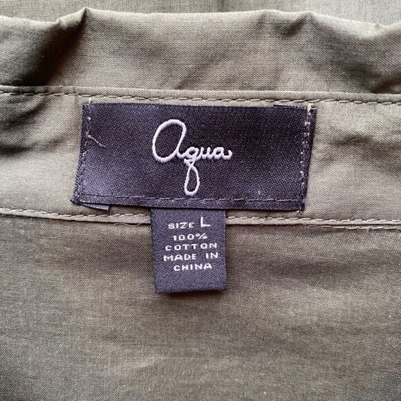 AQUA Olive Green Gathered Tie Waist Shirt Size L NEW - Picture 6 of 7